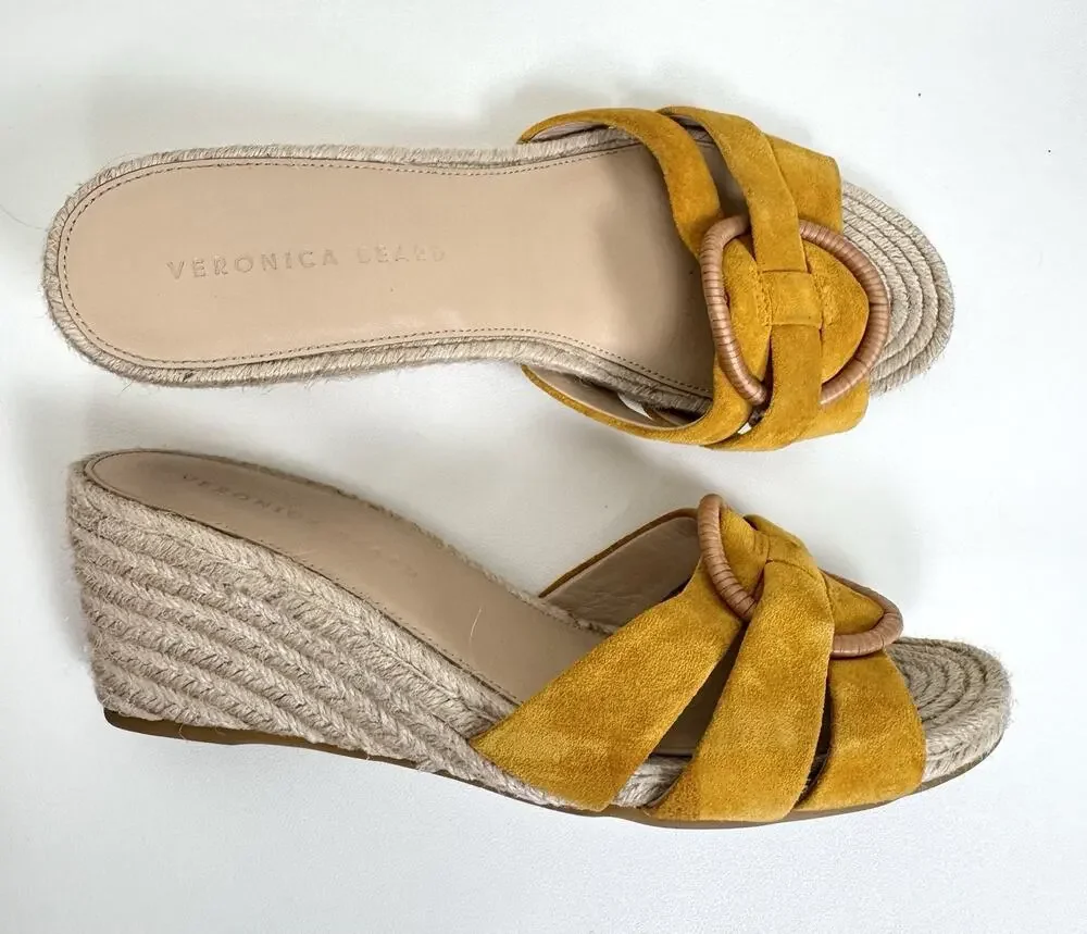 Veronica Beard Espadrille Sandals Shoes Yellow Suede Size US 9 Raffia Ring